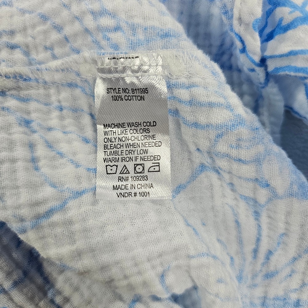 Ocean Drive Womens Blue White Tropical Floral Cotton Gauze Button Down Shirt M - Picture 3 of 6